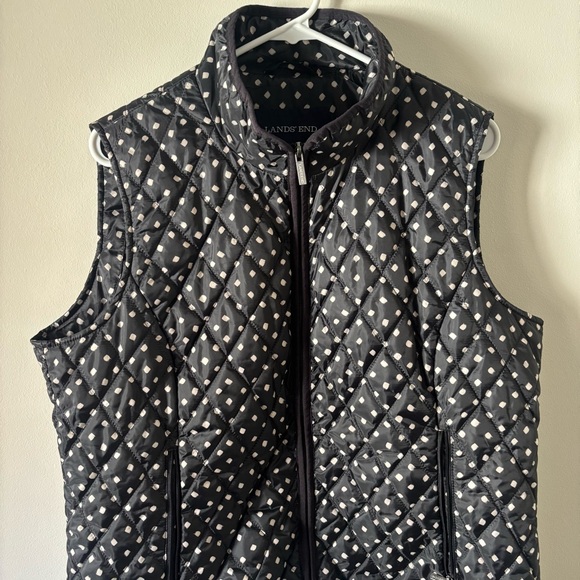 Lands' End Black Quilted Jacket with Cream Dot Pattern - Picture 7 of 9